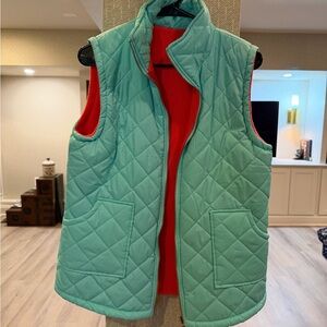 Reversible Quilted Puffer Vest - Teal Green & Red - Size S/M